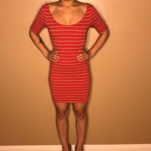 Red and Grey Stripped Mini Dress